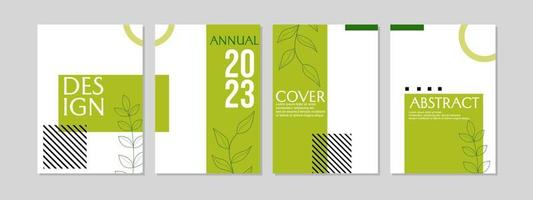 set of natural geometric cover templates. simple and modern white green design. A4 size layout. for annual reports, journals, presentations, catalogs, notebooks vector