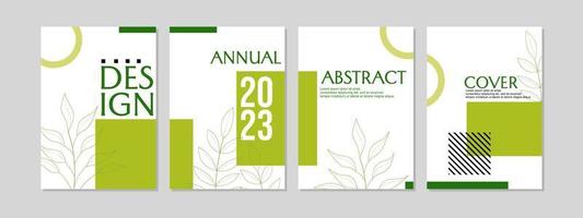 set of natural geometric cover templates. simple and modern white green design. A4 size layout. for annual reports, journals, presentations, catalogs, notebooks vector