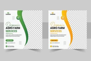 Agriculture farming service social media post banner and Lawn mower gardening banner