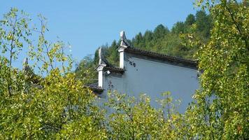 The beautiful traditional Chinese village view with the classical architecture and fresh green trees as background photo