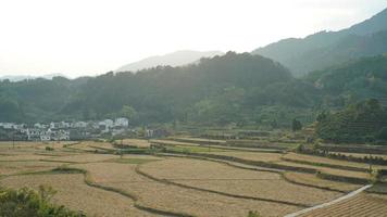 The beautiful traditional Chinese village view with the classical architecture and fresh green trees as background photo