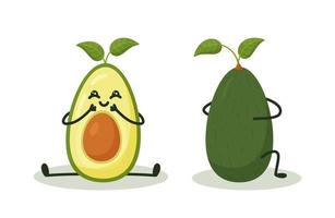 Cute and shy avocado on both sides. Vector illustration of avocado characters. Isolate on white background.