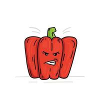 Vector illustration of red pepper with emotions. Food character in cartoon style.