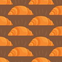 A pattern of crispy croissants on a brown background. Breakfast. vector