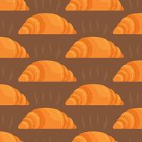 A pattern of crispy croissants on a brown background. Breakfast. vector