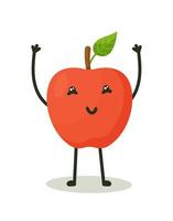 Funny red apple character with face. vector