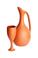 una jarra de arcilla marrón con una taza aislada en un fondo blanco png
