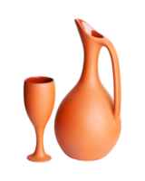 una jarra de arcilla marrón con una taza aislada en un fondo blanco png
