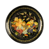 A top view of an oriental ceramic plate depicting couples painted in the center on a white background, Uzbekistan png