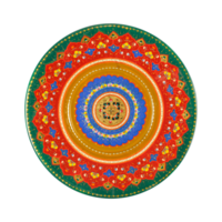 A top view of an oriental ceramic plate with a floral pattern on a white background, Uzbekistan png