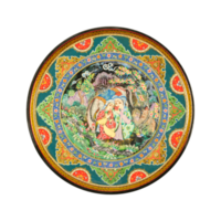 A top view of an oriental ceramic plate with a painting of a couple on a white background, Uzbekistan png