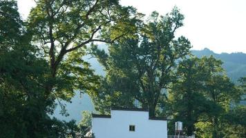 The beautiful traditional Chinese village view with the classical architecture and fresh green trees as background photo