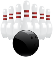 zwart bowling bal en pinnen png