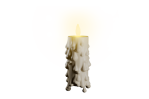 Burning white wax candle for halloween 3d render. png