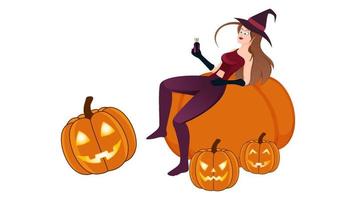 feliz halloween, ilustración de vector de carácter de bruja sobre fondo blanco.