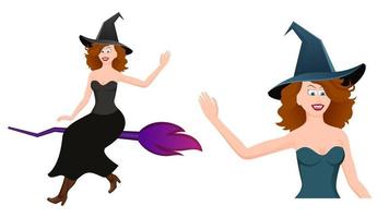 happy halloween, witch character vector illustration on white background.