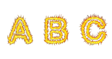 realistisch brand doopvont tekst een b c brieven van de alfabet, brand stijl alfabet tekst effect PNG