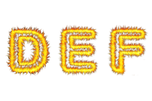 Realistic Fire font text D E F letters of the alphabet, Fire style alphabet text effect PNG