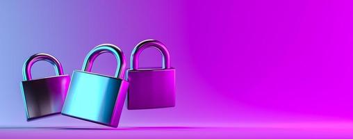 Metal padlocks against gradient background as symbol of security. 3d render photo