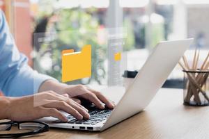 Document management system concept, virtual screen icon. Document Storage System DMS Online database, software for efficient management of company files and data. photo