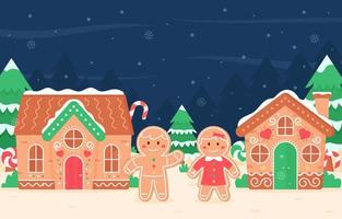 Gingerbread House in Christmas Night Background vector