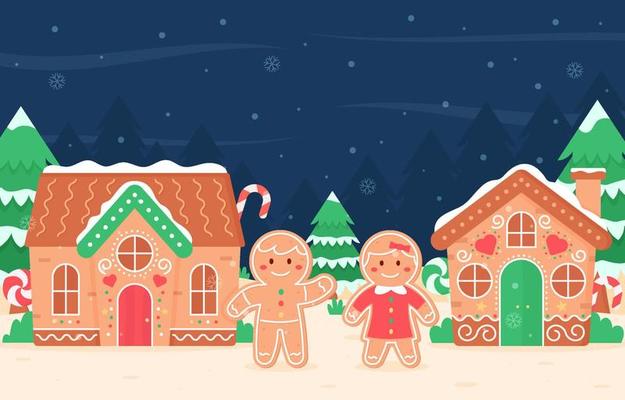 Gingerbread House in Christmas Night Background