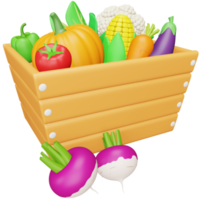 Vegetable basket 3d rendering isometric icon. png