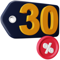 Icono isométrico de representación 3d de etiqueta de venta del 30 por ciento. png