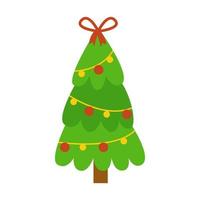 Vector illustration of cartoon Christmas tree on white background.