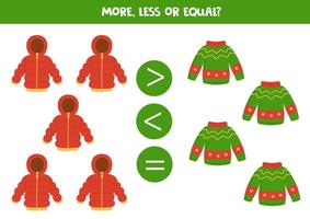 More, less or equal with winter sweater and jacket. vector