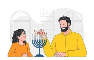 Father Celebrating Hanukkah with daughter vector