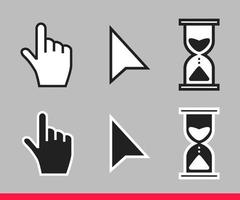 Pointer hand, arrow and hourglass loading clock mouse cursors icon sign vector