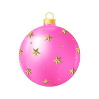 Pink Christmas tree toy with golden stars Realistic color illustration vector