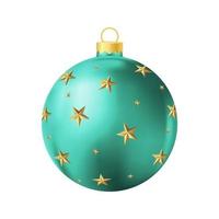 Turquoise Christmas tree toy with golden stars Realistic color illustration vector