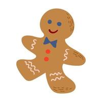 Cute gingerbread man isolated on white. Winter season traditional pastry. Christmas and New Year theme. Flat style hand drawn vector illustration.