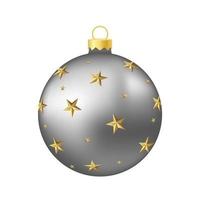 Grey Silver Christmas tree toy or ball Volumetric and realistic color illustration vector