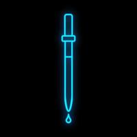 Bright luminous blue medical digital neon sign for a pharmacy or hospital store beautiful shiny with a pipette on a black background. Vector illustration