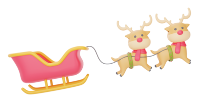 Reindeer sleigh ride isolated on white background. Merry Christmas and New Year. 3d rendering. png