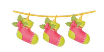 Weihnachtsschmuck hängen Band, Ornamente für Weihnachten isoliert auf weißem Hintergrund. frohe weihnachten und neues jahr. 3D-Rendering. png