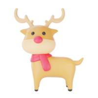 Rendu 3d du renne de Noël de personnage de dessin animé isolé sur fond blanc. joyeux noël et nouvel an. png