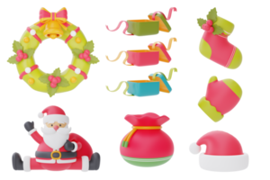 weihnachts- und neujahrsdekorationskollektion. Satz von 3D-Schmuck für Weihnachtsdesign isoliert auf weißem Hintergrund. 3D-Rendering. png