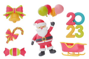 Christmas and New Year decorations collection. Set of 3d ornaments for christmas design isolated on white background.  3d rendering. png