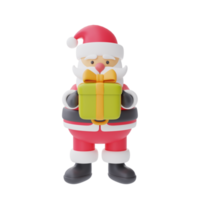 3D-Darstellung von Zeichentrickfigur Weihnachtsmann mit Geschenkbox isoliert auf weißem Hintergrund. frohe weihnachten und neues jahr. png