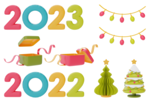 coleção de decorações de natal e ano novo. conjunto de ornamentos 3d para o projeto de natal isolado no fundo branco. renderização 3D. png