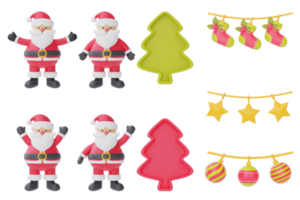 weihnachts- und neujahrsdekorationskollektion. Satz von 3D-Schmuck für Weihnachtsdesign isoliert auf weißem Hintergrund. 3D-Rendering. png