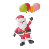 3d render of cartoon character santa claus with balloon isolated on white background. Merry Christmas and New Year. png