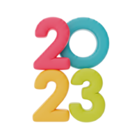 numéro coloré 2023 pour le nouvel an et noël isolé sur fond blanc. rendu 3d. png