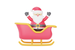 Santa Claus sitting on a reindeer sleigh ride isolated on white background. Merry Christmas and New Year. 3d rendering. png