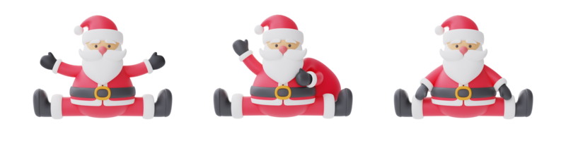 conjunto de personaje de dibujos animados 3d santa claus para diseño de navidad aislado sobre fondo blanco. representación 3d png