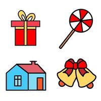 Christmas Color Icon Set. Winter Holiday Symbols Collection, Vector Sketches, Logo Illustrations